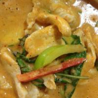 Panang Curry · With green bean, basil leaves, bell peppers, kaffir leaves, carrot, and coconut milk panang ...