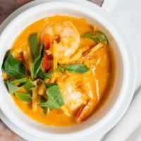 Red Curry · With eggplant, bamboo shoot, bell pepper, basil leaves, and coconut milk in red curry paste.