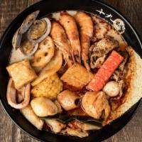 Seafood Lover · Fish fillet, squid, shrimp, clam, cabbage, bean sprouts, broccoli, lotus root, tofu, tofu sk...
