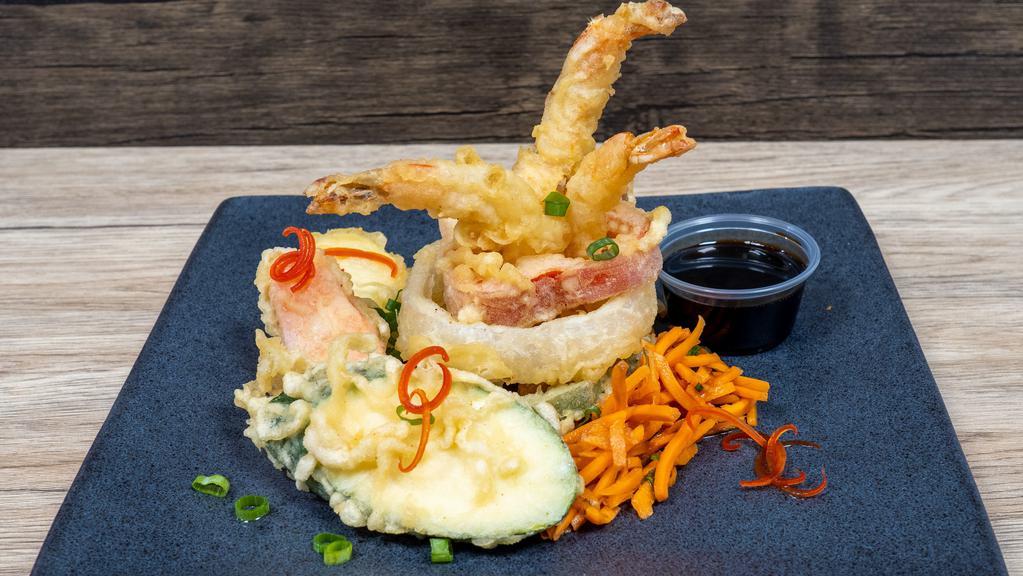 Tempura Vegetables With Shrimp · Bell peppers, onions, carrots, asparagus, zucchini, yellow squash and tempura sauce.
