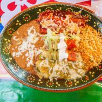 Mexican Plate · Rice,beans,1 enchilada red or green ,1 chile relleno red or green,2 flautas ,guacamole,sour ...