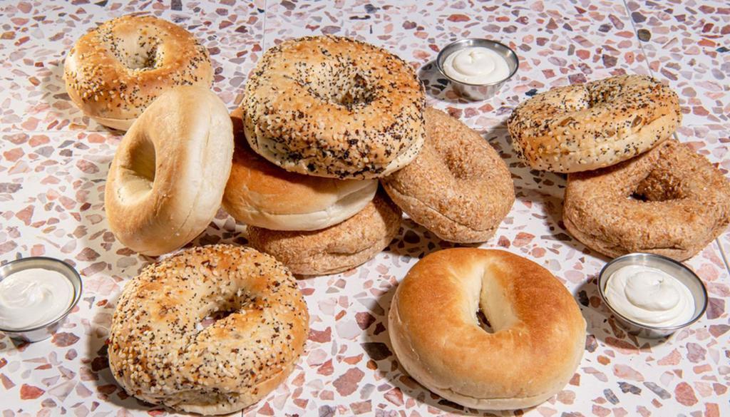 Bagel And Cream Cheese · Your choice of plain, Everything, Poppyseed, Cinnamon Raisin, Sesame Seed and Onion Bagel toasted and served with cream cheese.