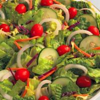 Side Garden Salad · Spring mix,  cucumbers, cherry tomatoes, shredded carrots, croutons,  and dressing packet