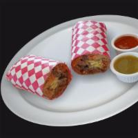 Burrito · The burrito comes filled with choice of meat, beans, rice, onions, cilantro, cheese, sour cr...