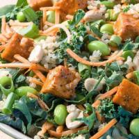 Siam I Am · Spinach, Kale, Quinoa, Piri Piri Tofu, Peanuts, Carrots, Green Onions, Edamame, Spinach with...