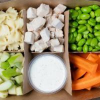 Awesome Box · House Grilled Chicken, Pasta, Edamame, Apples, Carrot Sticks, Ranch Dip. Includes your choic...
