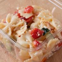 Mark Twain Pasta Salad · Penne Pasta, Roasted Red Peppers, Cucumbers, Red Onions, Feta with Red Wine Vinaigrette