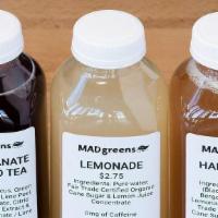 Fresh Teas And Lemonades · Three flavors brewed and bottled in-house: Pomegranate & Lime Iced Tea, Lemonade, Half & Half