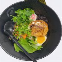 Black Tonkotsu Ramen · Home made Braised pork,black fungus,bean sprouts,scallion,fish cake,boiled egg,Spinach,Cilan...