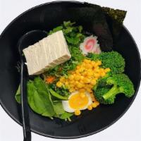 Vegan Ramen · Miso broth, Broccoli,tofu,corn,black fungus, bean sprout,green onion,carrot,scallion,cilantr...