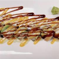 Spicy Salmon Roll · Spicy crab meat avocado inside Top salmon avocado spicy & eel sauce.