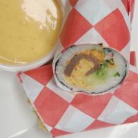 Yummy Chef'S Burrito · Beef,crab meat,cucumber,avocado,salmon,onion,carrot