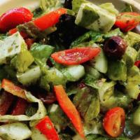 Italian Salad · This delightfully fresh salad has crisp romaine, fresh mozzarella, sweet cherry tomatoes, cu...