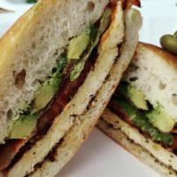 Chicken & Avocado Blt · Our tuscan chicken served on a ciabatta style bollo roll, piled high with avocado, bacon, le...