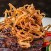 Southwest Meatloaf · wagyu beef + pork + mango-chipotle glaze + shoestring onions + hatch green chile + yukon gol...