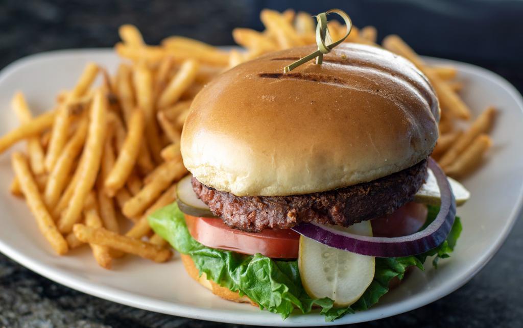 Veggie Burger · beyond veggie burger + lettuce + tomato + red onion + pickles + brioche bun + thin-cut fries
