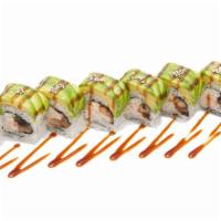 Caterpillar Roll · Avocado on top of eel and imitation crabmeat.