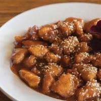 Sesame Chicken · White meat chicken chunk lightly battered and fried, then drizzled over our chef’s spicy sau...
