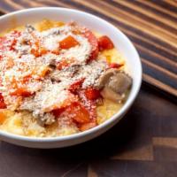 Veggie Mac · Mac and cheese topped with grilled bell pepper, grilled mushroom, grilled onions, tomato and...