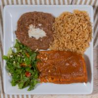 Tamale · Rice and choice of beans.