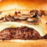 Truffle Burger · Burger, sautéed mushrooms in truffle butter, pepper jack cheese, and house sauce. Delicious ...