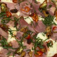 Cibo Pizza · Italian ham, roasted red bell peppers, roasted garlic, imported Italian tomatoes, fresh mozz...