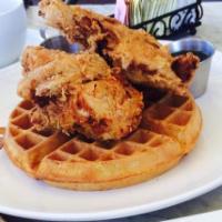 Chicken & Waffle · buttermilk fried half chicken, corn waffle, bacon infused maple syrup