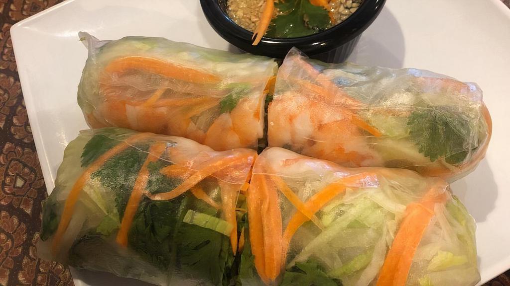 #1 Fresh Spring Roll (2) · Steamed shrimp, fresh vegetable and soft rice noodle wrapped with rice paper.