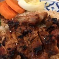 #P1 Chicken · Teriyaki chicken with rice broccoli, carrots, cabbage