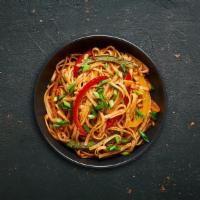 Spicy Schezwan Noodles · Noodles stir fried with mixed vegetables, with shezwan sauce along with Indo-Chinese sauces.