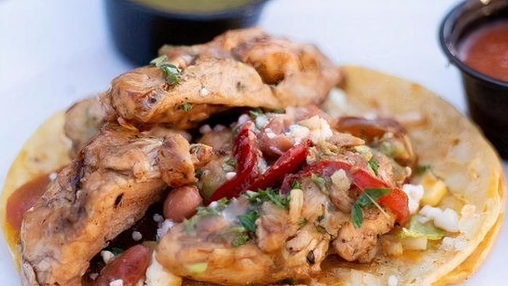 Pollo Asado Taco · Grilled chicken, pico de gallo, guacamole, chile de árbol salsa