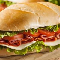 Italian Sandwich · Ham, Salami, Provolone cheese, lettuce, onions, tomatoes, served with fries.