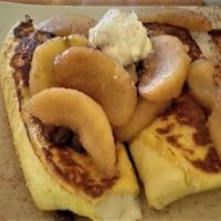 Aspen Fruit Blintz · Two crepes filled with creamy vanilla ricotta and topped with a choice of fresh fruit, blueb...