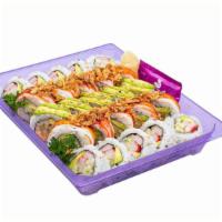 Cooked Sushi Platter (25 Pcs) · 1 California Roll, 1 NY Crunch Roll, 1/2 Caterpillar Roll