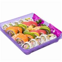 Raw Sushi Platter (22 Pcs) · 1 California Roll, 1 Rainbow Roll, 2 pcs of Nigiri (choose Salmon, Tuna, or Shrimp)