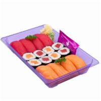 Hosomaki Combo (16 Pcs) · 4 pcs of Tuna Nigiri, 4 pcs of Salmon Nigiri, 4 pcs of Tuna Mini Roll, 4 pcs of Salmon Mini ...