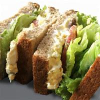 Sacks Dali · Homemade egg salad, country bacon, leaf lettuce, tomato, cream cheese, mayo, on 12-grain bre...