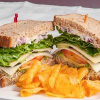 Sacks Impressionist Sandwich-Veggie · Choice of two cheeses, lettuce, tomato, cucumber, carrots, avocado, onions, sprouts, cream c...