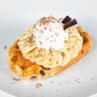 Banana Cream Pie · Chocolate stuffed waffle, topped with fresh bananas & house made whipped cream.