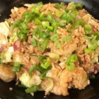 Stir-Fried Rice · Cook to order with your choice of meat. Included egg, cabbage, red onion, green onion, peas ...