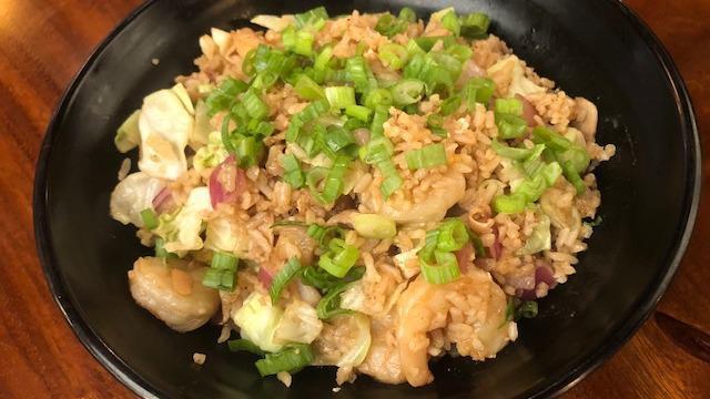 Stir-Fried Rice · Cook to order with your choice of meat. Included egg, cabbage, red onion, green onion, peas & carrots with our Sizzle House Sauce!