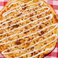Cbr Pizza · Olive oil and garlic, onion, ranch sauce, Italian chicken, four cheese blend, and applewood ...