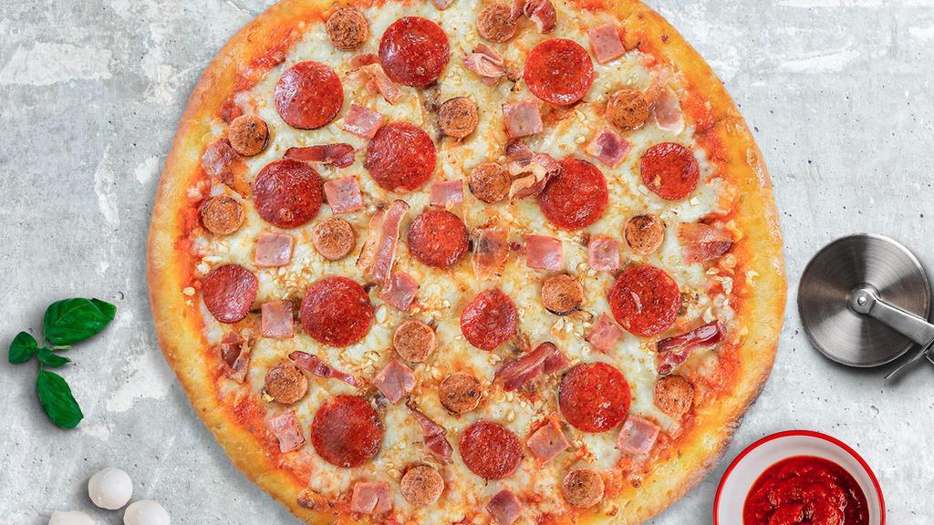 Make It Or Meat It Pizza  · Mozzarella, pepperoni, ham, beef, and sausage baked on a hand-tossed dough.