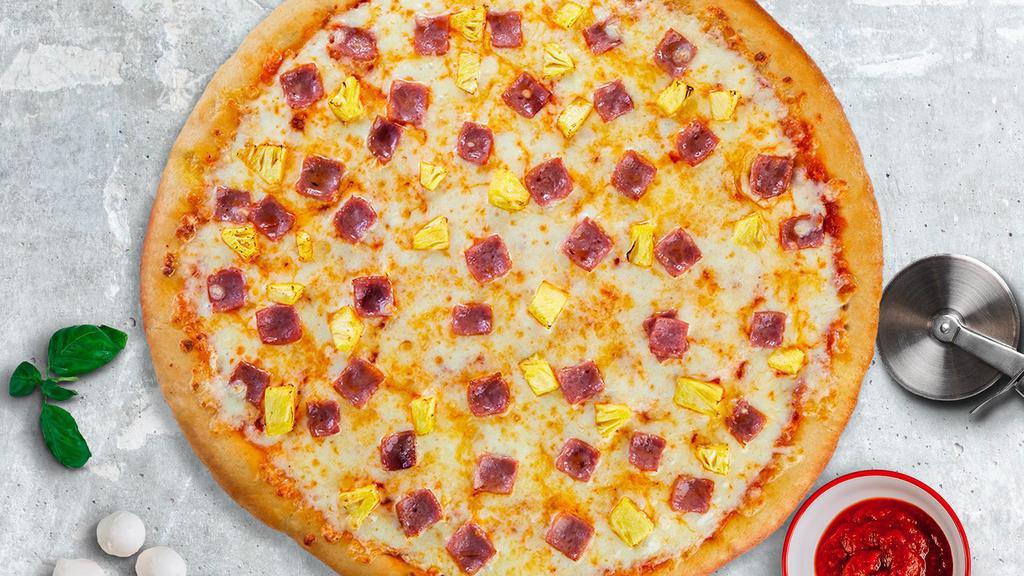 Aloha Sunrise Pizza · Pineapples, ham and mozzarella cheese baked on a hand-tossed dough.