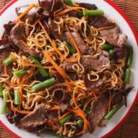 Beef Chow Mein · Fresh chow mein thin noodles with beef and mixed veggies tossed in soy sauce and seasonings.