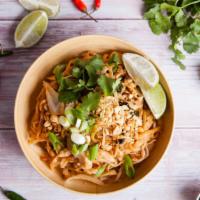 Chicken Pad Thai · Delicious rice noodles in our special Pad Thai Sauce with fresh chicken, bean sprouts, fish ...