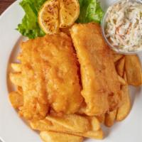 George & Dragon'S Famous Fish & Chips · Two pieces of our beer battered cod, cooked to perfection and placed atop a pile of our hot,...
