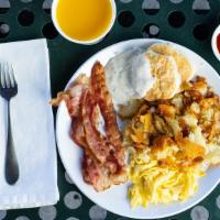 Special · Choice of juice, choice of ham bacon or sausage. Two country fresh eggs two pancakes or bisc...