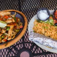 Chicken Fajitas · Marinated strips of chicken grilled to perfection w/ onions, tomatoes, green & red bell pepp...