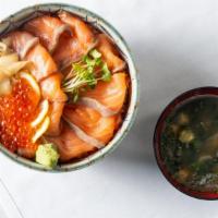 Sake Don · Salmon and ikura (salmon roe) sashimi on a bed of rice